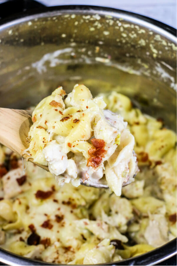 scoop of jalapeno popper pasta over instant pot