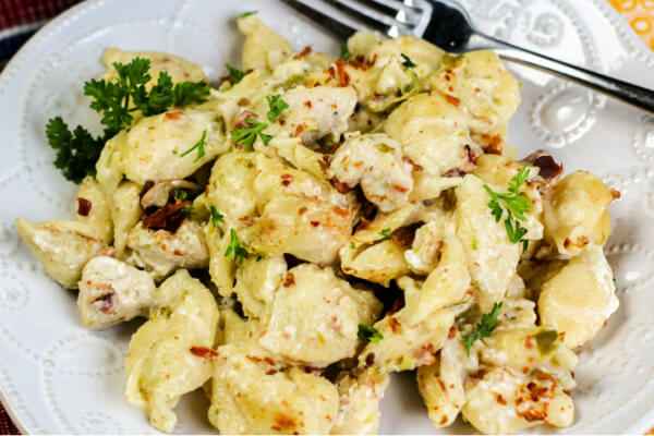 pasta on white plate with fork