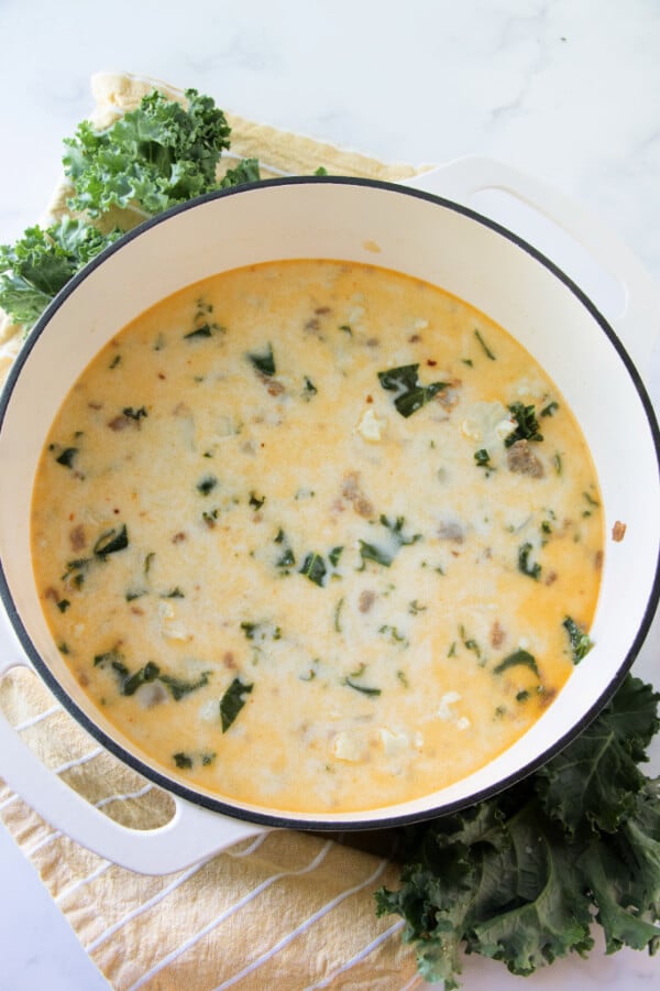 pot of finished low carb zuppa toscana