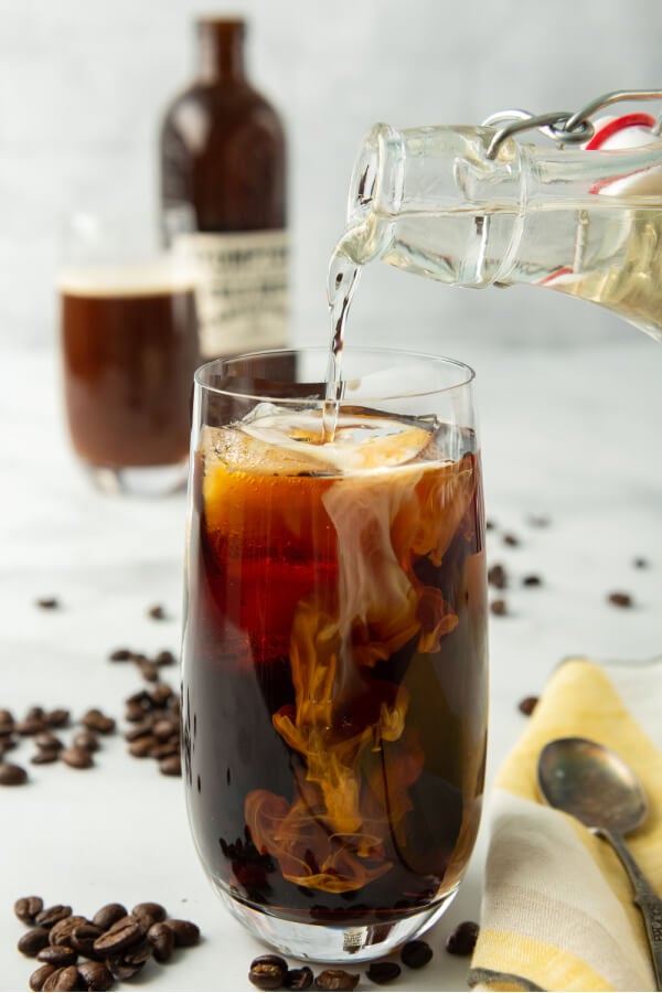 sweetening cold coffee with simple syrup