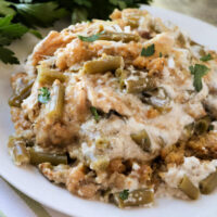 Slow Cooker Chicken Stuffing Green Bean Casserole - Love Bakes Good Cakes