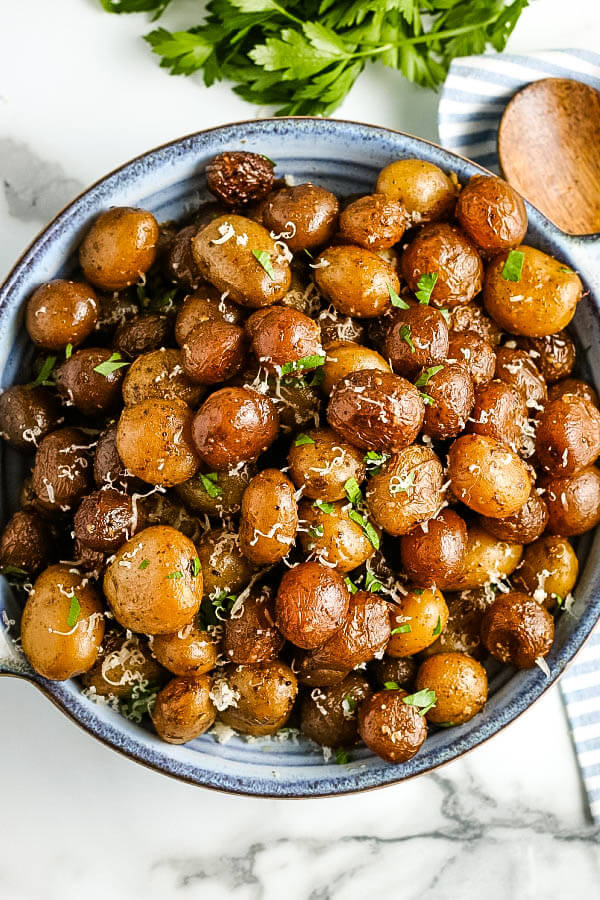 looking down of bowl of finished potatoes