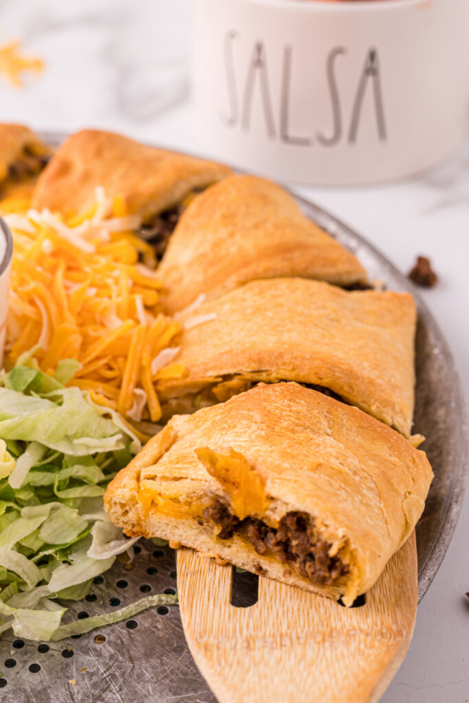 slice of taco ring on spatula