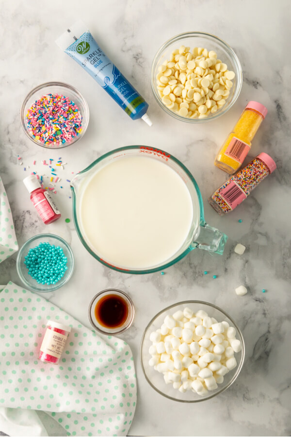 ingredients to make unicorn hot chocolate