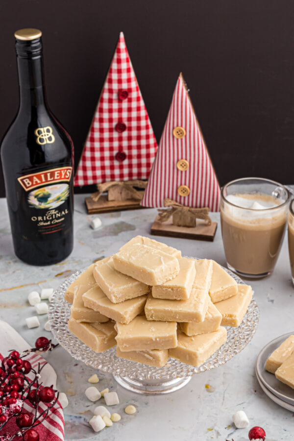 irish cream fudge in holiday setting