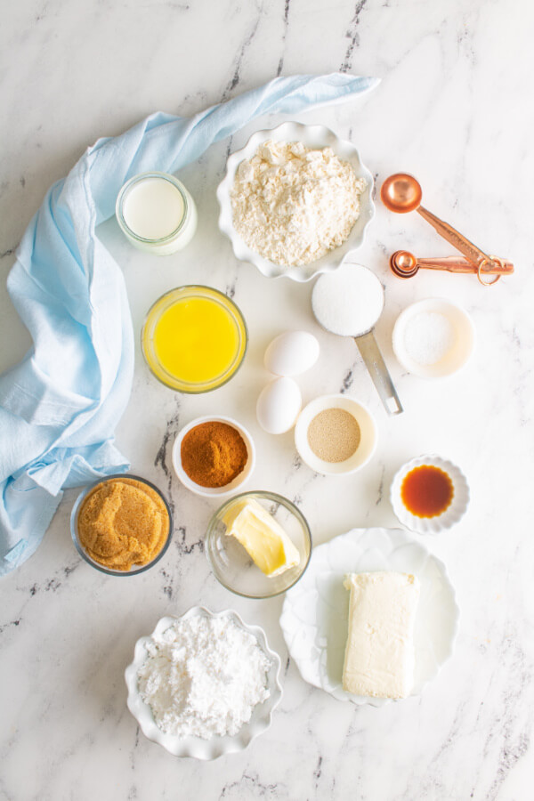 ingredients to make cinnamon rolls