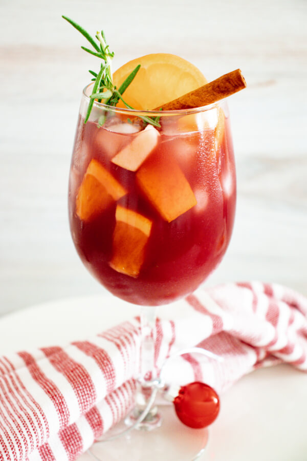 holiday sangria in wine glass