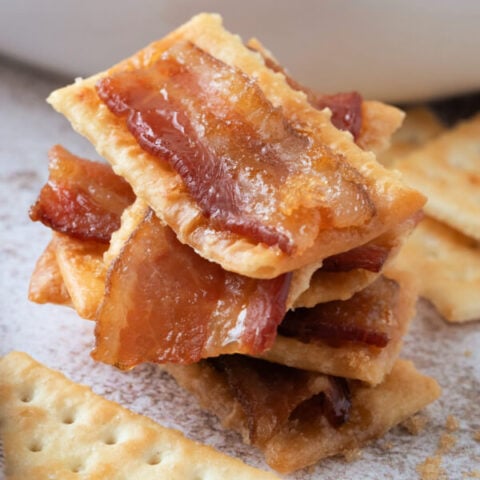 closeup of bacon crackers stacked