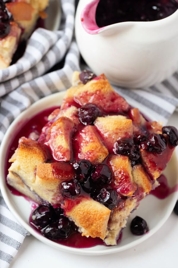 looking down onto a slice of french toast casserole