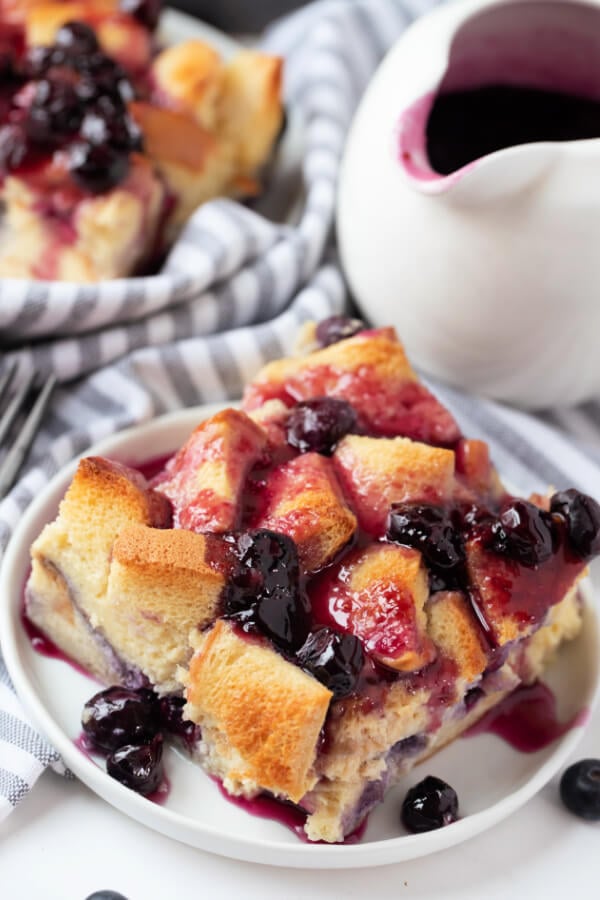 slice of overnight french toast casserole on plate