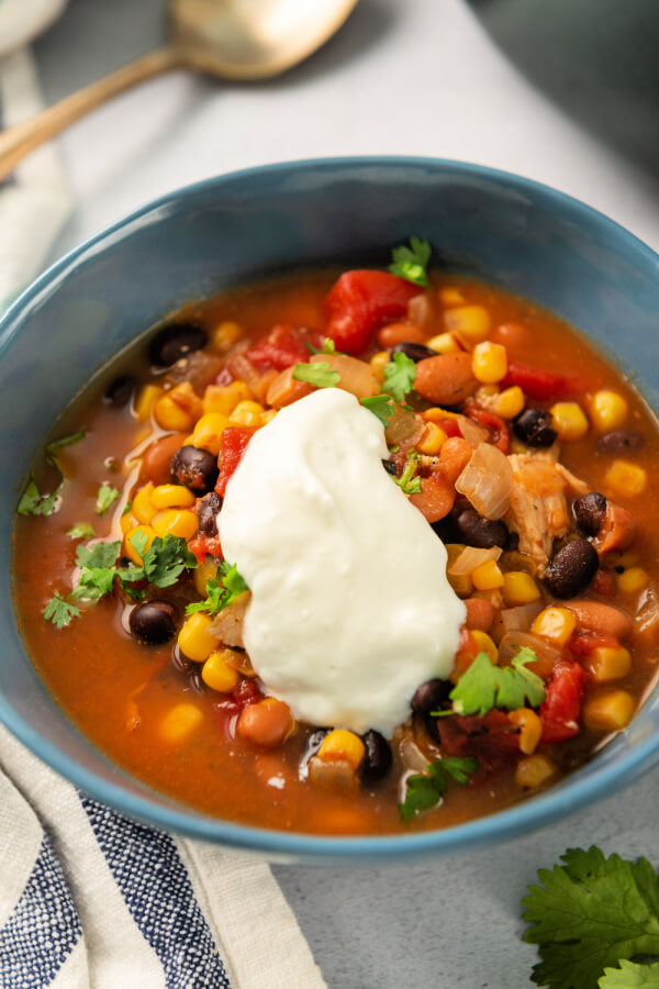 bowl of chipotle chicken soup with vegetables