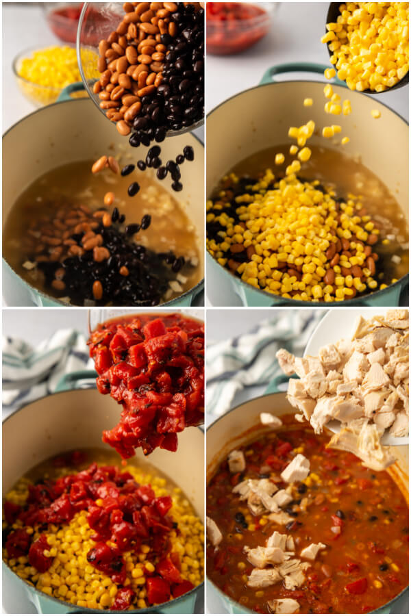 adding ingredients to make soup