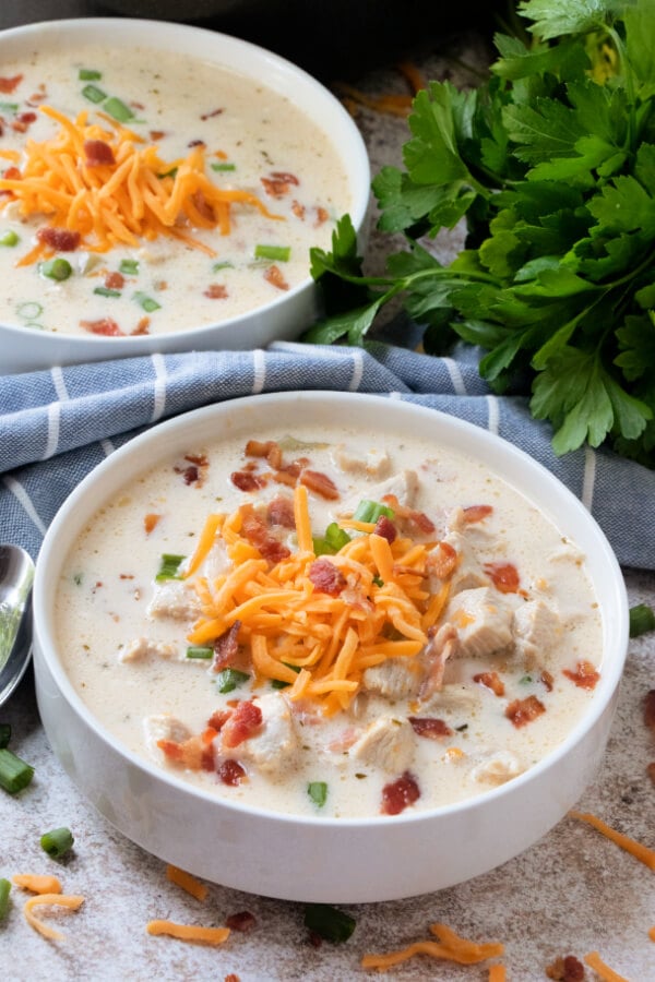 two bowls of chicken bacon ranch soup