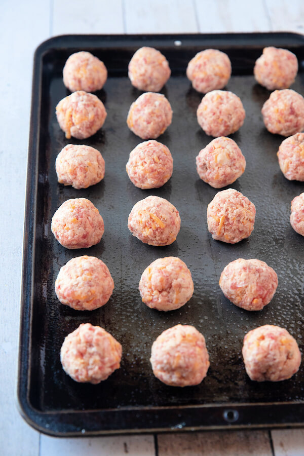 mixture formed into balls on baking sheet