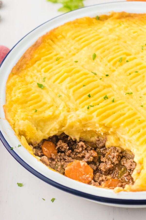 finished shepherds pie with a scoop out