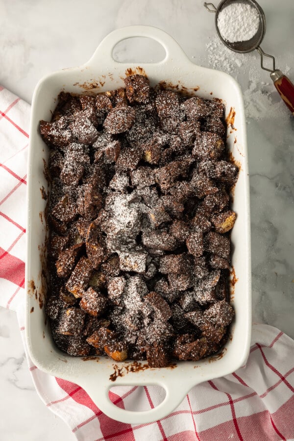 pan with chocolate bread pudding