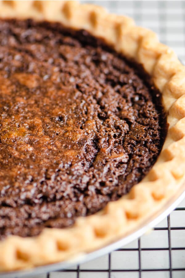 the finished pie on a cooling rack