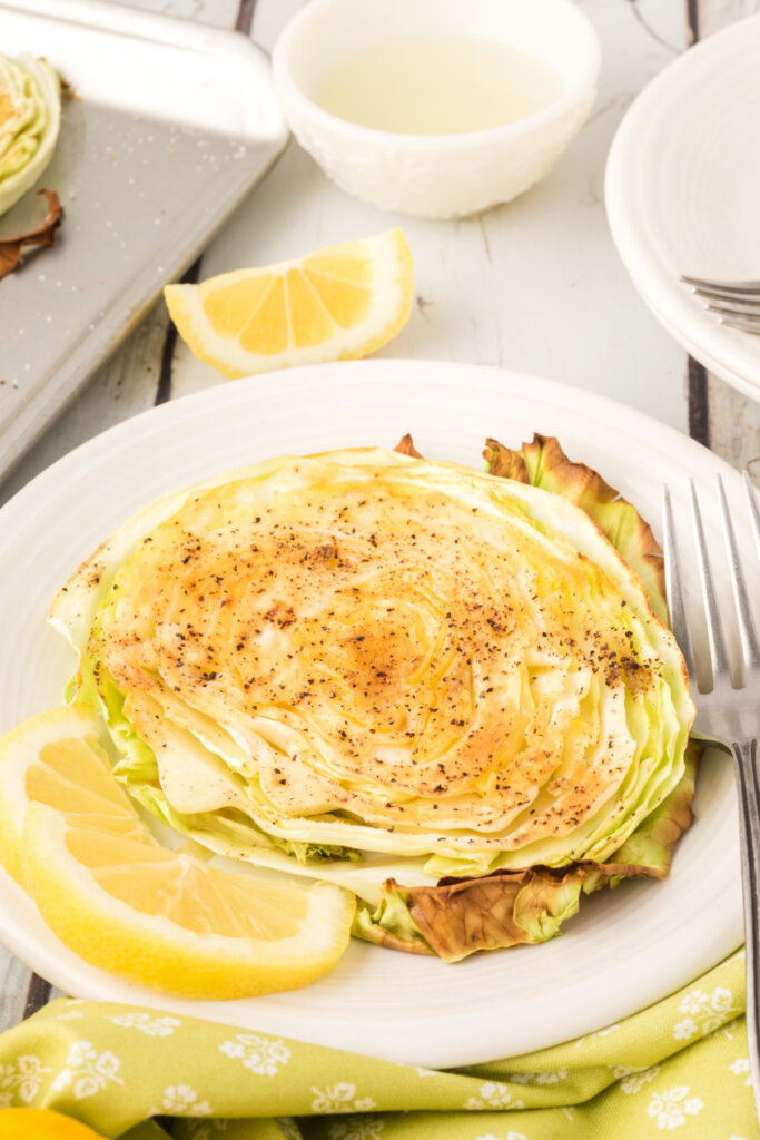 garlic butter roasted cabbage on plate