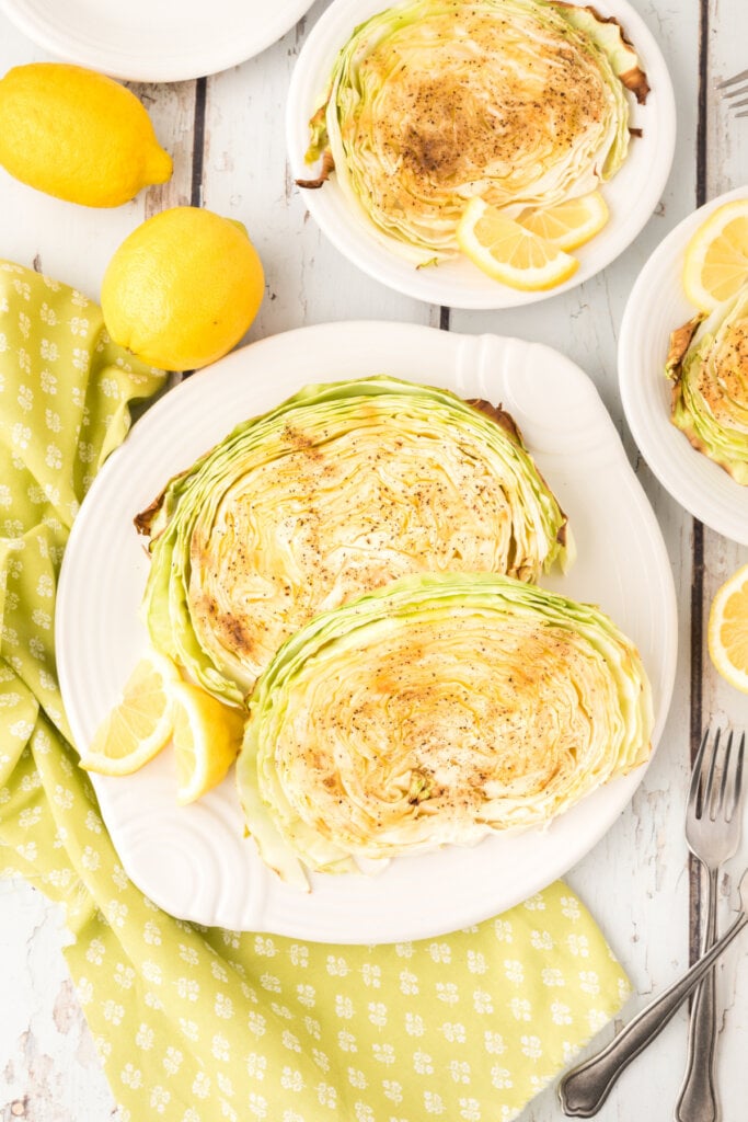 slices of baked cabbage on plate