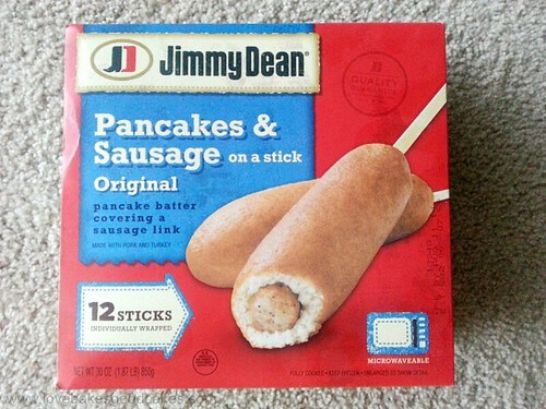 Homemade Vanilla Syrup with Jimmy Dean Pancakes & Sausage on a stick. A package of Jimmy Dean Pancake & Sausage on a stick original flavor box.