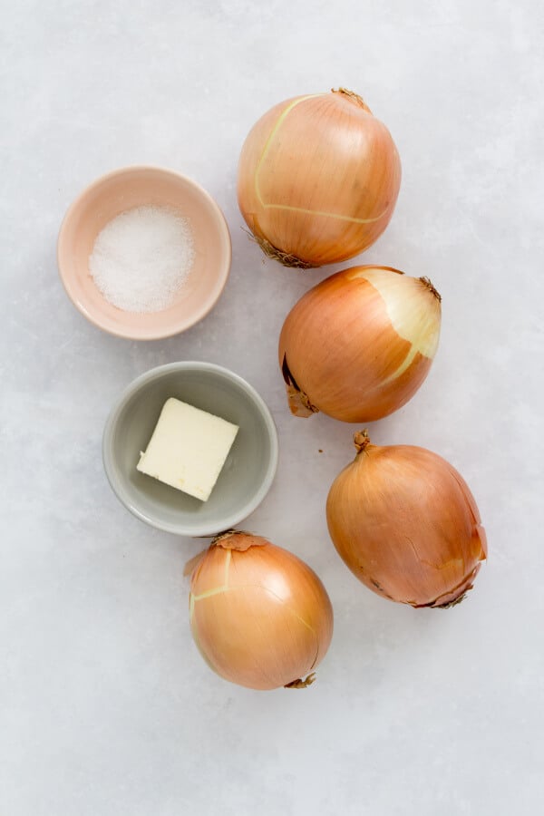 4 onions, butter, and salt