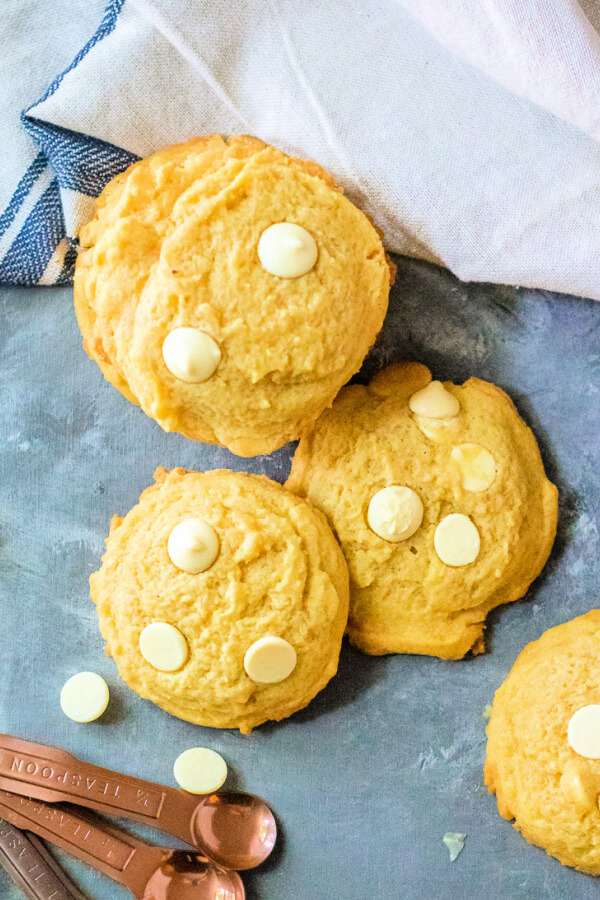 lemon pudding cookies on blue background