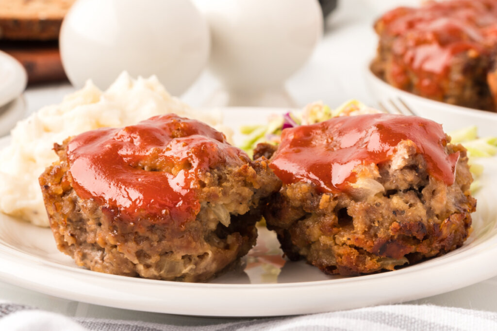 two meatloaf muffins on plate