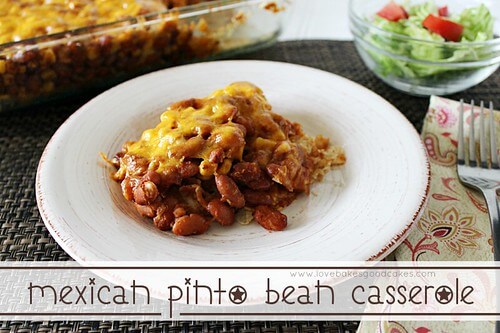 Mexican Pinto Bean Casserole on a white plate.