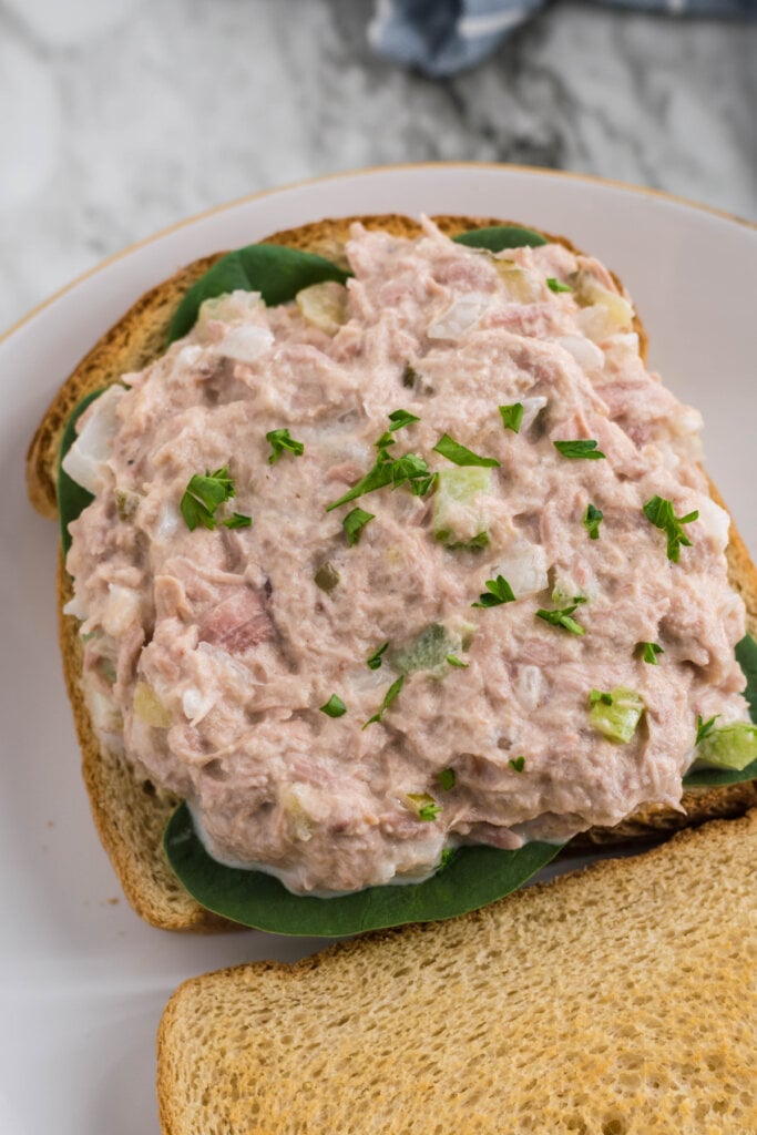 tuna salad sandwich on plate