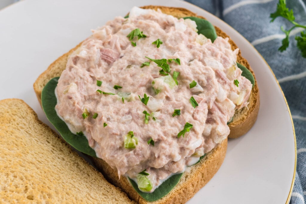 tuna salad sandwich on plate