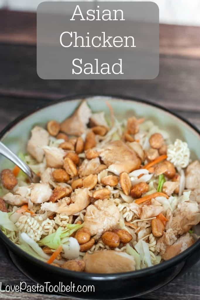 Asian Chicken Salad in a bowl with a fork.