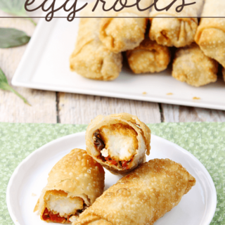 Cheesy Mediterranean Egg Rolls on a white plate.