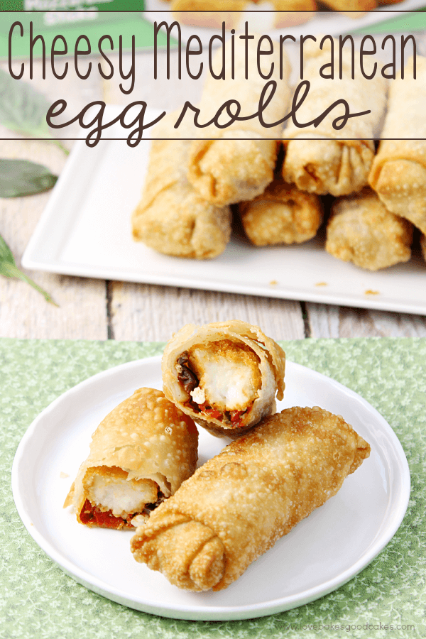 Cheesy Mediterranean Egg Rolls on a white plate.