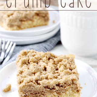 New York Crumb Cake on a white plate close up.