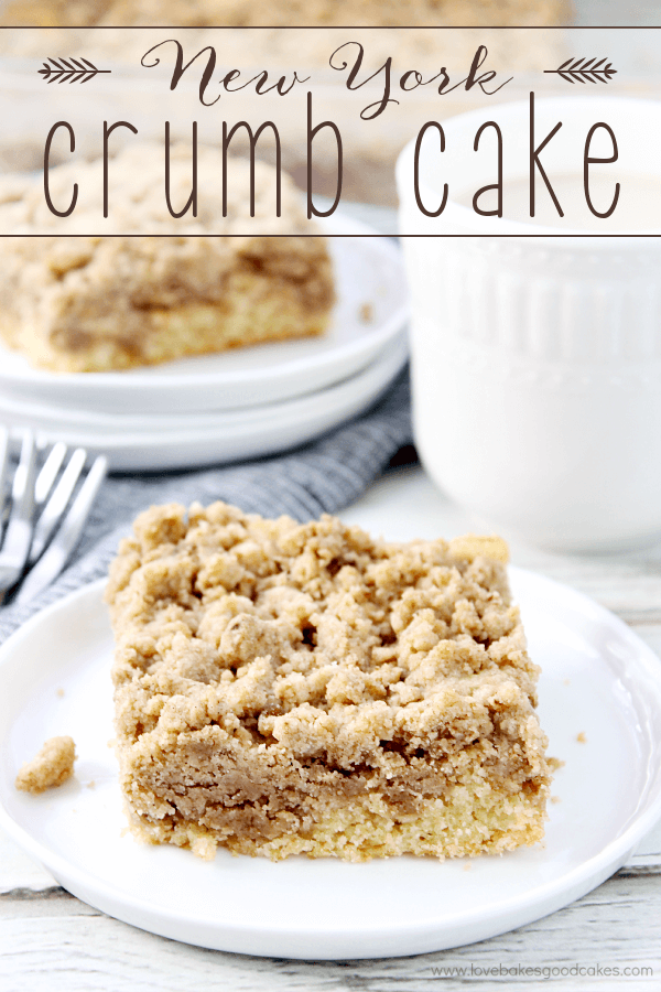 New York Crumb Cake on a white plate close up.