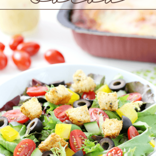 Italian-Style Salad in a white bowl.