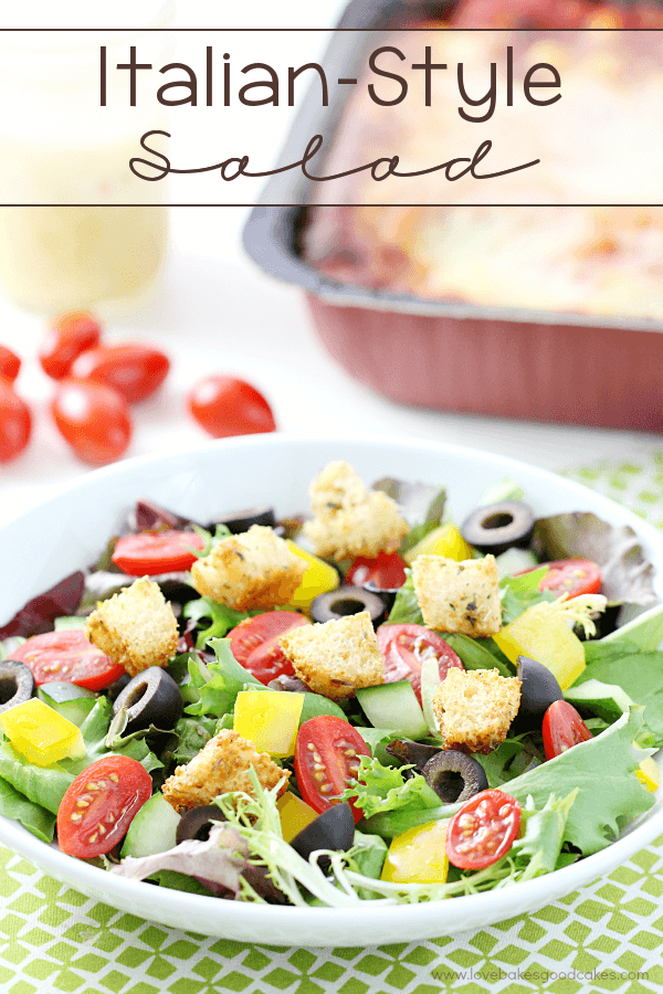 Italian-Style Salad in a white bowl.