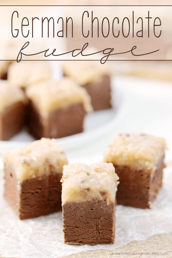 German Chocolate Fudge pieces on wax paper.