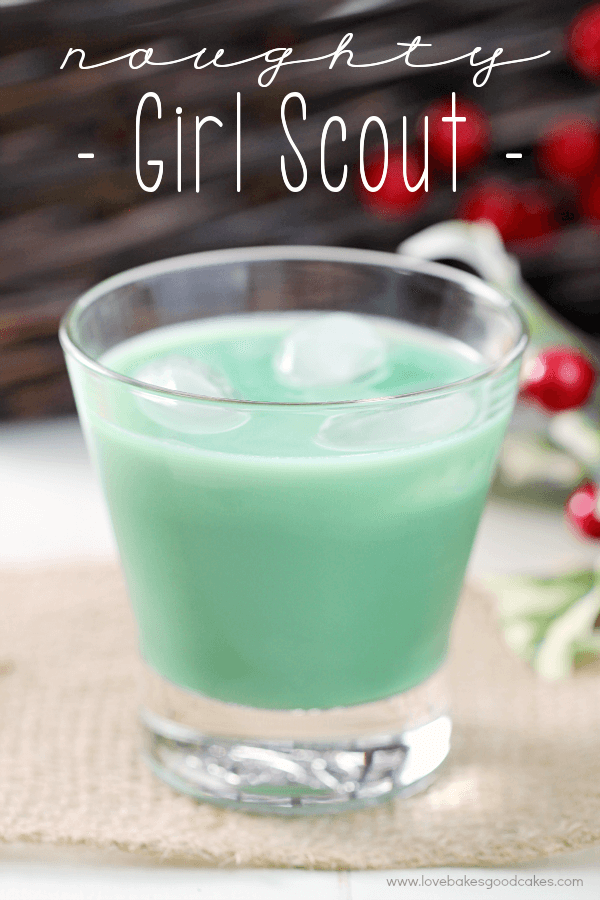 Naughty Girl Scout Cocktail in a glass with ice.