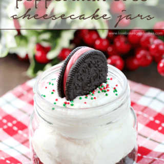 White Chocolate Peppermint Oreo Cheesecake Jar with a peppermint Oreo on top.