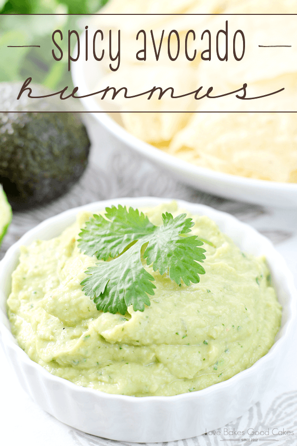 Spicy Avocado Hummus in a white bowl.