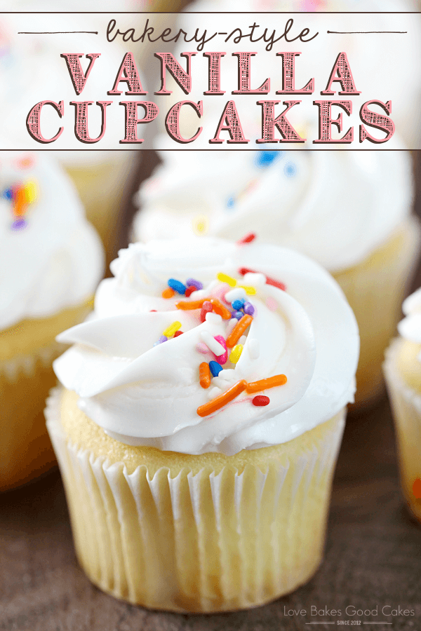 Bakery-Style Vanilla Cupcakes close up for detail.