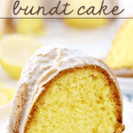 Lemon Lover's Bundt Cake slice on a white plate.