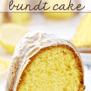 Lemon Lover's Bundt Cake slice on a white plate.