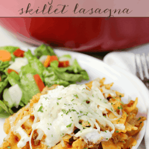 Weeknight Sausage & Zucchini Skillet Lasagna on a white plate.