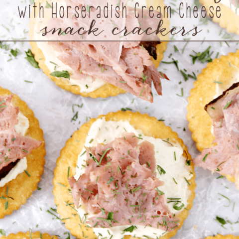 Roast Beef with Horseradish Cream Cheese Snack Crackers on wax paper.