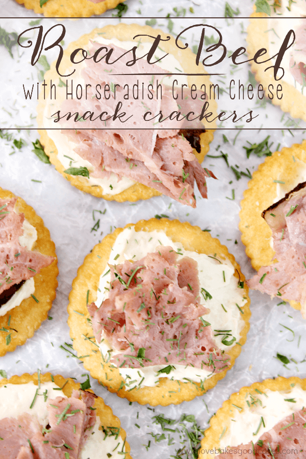 Roast Beef with Horseradish Cream Cheese Snack Crackers on wax paper.