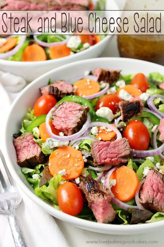 Steak and Blue Cheese Salad in two white bowls.