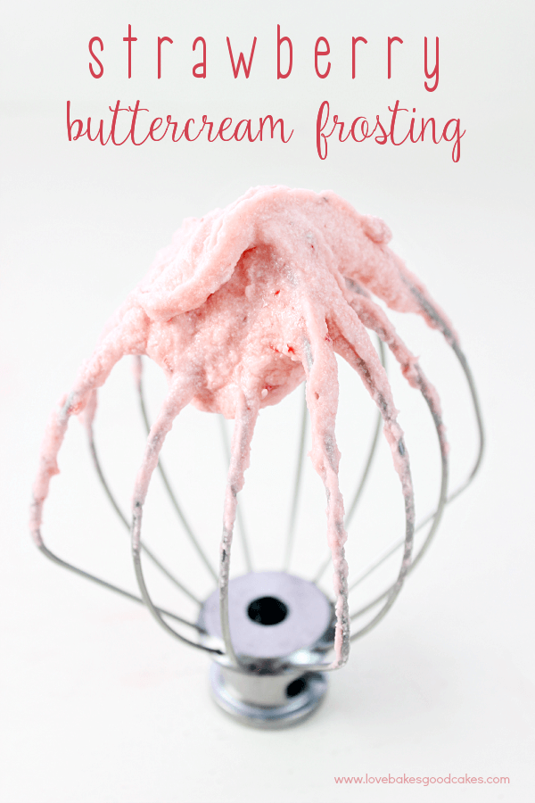 Strawberry Buttercream Frosting on a mixing beater.