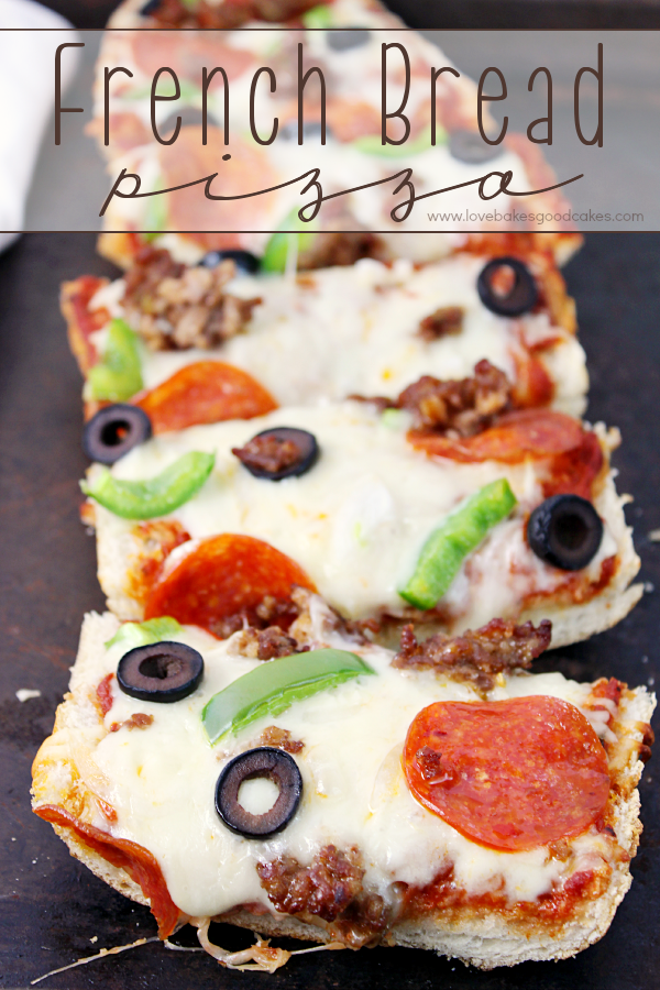 French Bread Pizza on a cutting board.